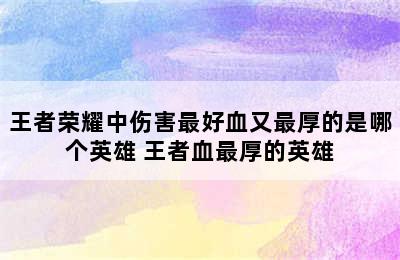 王者荣耀中伤害最好血又最厚的是哪个英雄 王者血最厚的英雄